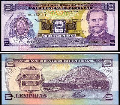 Гондурас 2 лемпира 2003 Pick 80Ad бумага UNC (пресс) 6283-6-1-2