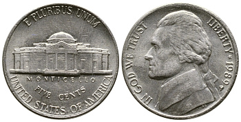 США 5 ЦЕНТОВ 1989 Р, ДЖЕФЕРСОН KM А192 медно-никель 3999-121