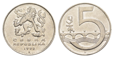 Чехия 5 крон 1993 KM 8 сталь плакированная никелем 4633-714