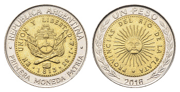 Аргентина 1 песо 2016 KM 112 биметалл aUNC 4663-842