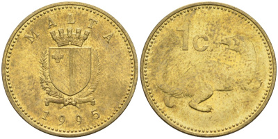 Мальта 1 цент 1995 ласка, горностай KM 93 никель латунь 4585-1235