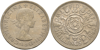 Великобритания 2 шиллинга (флорин) 1965 Елизавета II (1952-2022) KM 906, Spink 4146 медно-никель 4367-1236