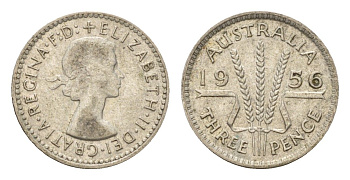 Австралия 3 пенса 1956 Елизавета II (1952-2022) KM 57 серебро 4669-553
