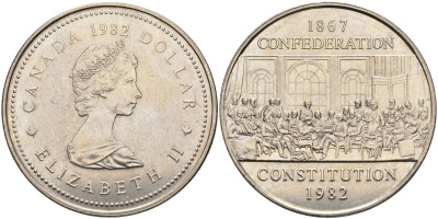 Канада 1 доллар 1982 115 лет конституции KM 134 никель aUNC 4578-214