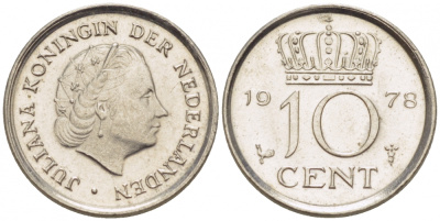 Нидерланды 10 центов 1978 Юлиана (1948-1980) КМ 182 никель 3457-1231