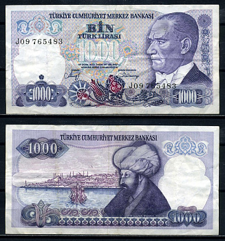 Турция 1000 лир 1986 L.1970, Кемаль Ататюрк, серия J09 Pick 196(2) бумага 8602-14-1-1