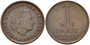 Нидерланды 1 цент 1974 Юлиана (1949-1980) KM 180 бронза    4598-258