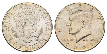 США 1/2 доллара (50 центов) 2002 D, Джон Кеннеди KM A202b медь плакированная медно-никелем aUNC 4542-643