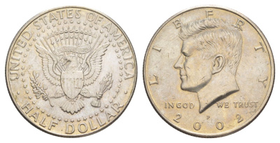 США 1/2 доллара (50 центов) 2002 D, Джон Кеннеди KM A202b медь плакированная медно-никелем aUNC 4542-643