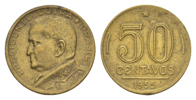 Бразилия 50 сентаво 1955 Эурику Дутра KM 563 алюминиевая бронза 4655-1118