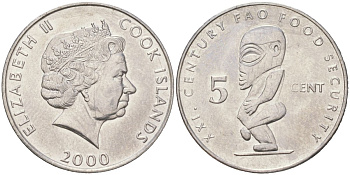 Острова Кука 5 центов 2000 ФАО KM 369 сталь плакированная никелем BU 4128-955