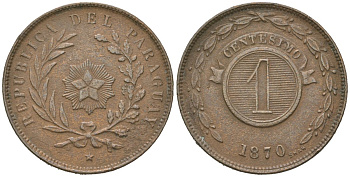 Парагвай 	1 сентесимо 1870 KM 2 медь 4616-314