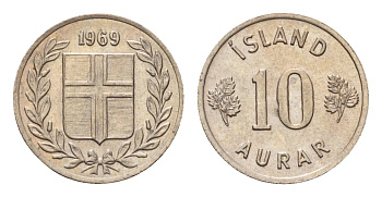 Исландия 10 эйре 1969 KM 10 медно-никель UNC M83-08