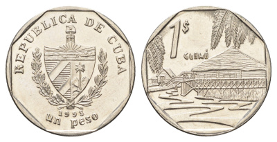 Куба 1 песо 1998 хижины Гуама KM 579 сталь плакированная никелем UNC 4666-816