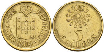 Португалия 5 эскудо 1988  KM 632 никель латунь    4161-817