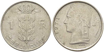 БЕЛЬГИЯ 1 ФРАНК 1973 BELGIQUE, БОДУЭН I (1951-1993) KM 142.1 медно-никель 119-517