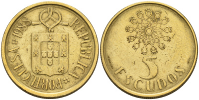 Португалия 5 эскудо 1988  KM 632 никель латунь    4161-817