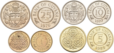 Гайана набор из 4 монет 1978-1989 1, 5, 10, 25 центов KM 31, 32, 33, 34 N5-72