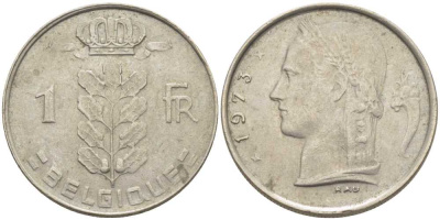 БЕЛЬГИЯ 1 ФРАНК 1973 BELGIQUE, БОДУЭН I (1951-1993) KM 142.1 медно-никель 119-517