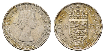 Великобритания 1 шиллинг 1957 Елизавета II (1952-2022), Английский герб KM 904, Spink 4147 медно-никель 4707-231
