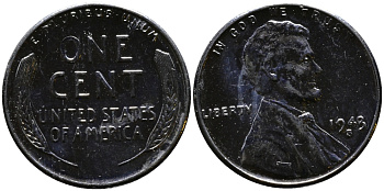 США 1 цент 1943 S (Сан-Франциско), Авраам Линкольн KM 132 a сталь плакированная цинком 4392-1035