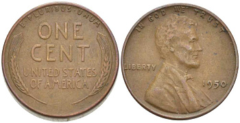 США 1 ЦЕНТ 1950 ЛИНКОЛЬН KM А132 медь цинк 218-953