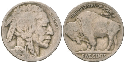 США 5 центов 1920 индеец, бизон KM 134 медно-никель 4614-1038