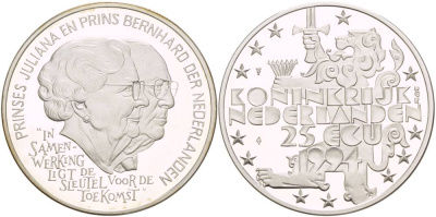 НИДЕРЛАНДЫ 25 ЭКЮ 1994 ПРИНЦЕССА ЮЛИАНА И ПРИНЦ БЕРНХАРД, ПРОБА 925, ВЕС 25 ГР. серебро PROOF 1088-9-42