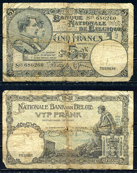 Бельгия 5 франков 1938 06.04.1938, Король Альберт I и его жена Королева Елизавета, Гран-Плас / Гроте Маркт, Брюссель Pick 108 a бумага 6301-23-1-2