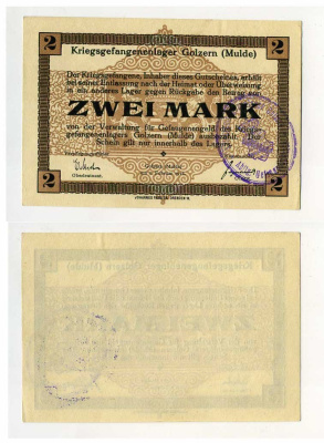 Германия 2 марки 1916 Голцерн (Мюльде), лагерь военнопленных C-3016 бумага UNC (пресс) 504-79-1-2
