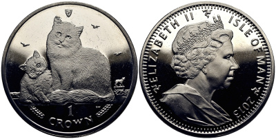 Остров Мэн 1 крона 2013 Сибирская кошка KM 1543 медно-никель UNC M78-09