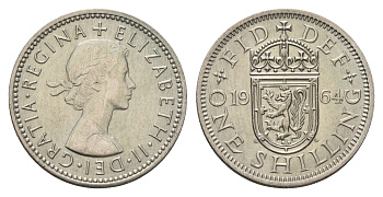 Великобритания 1 шиллинг 1964 Елизавета II (1952-2022), Шотландский герб KM 905, Spink 4148 медно-никель UNC 4121-934