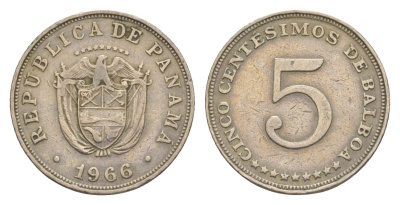 Панама 5 сентесимо 1966 KM 23.2 медно-никель 4644-635