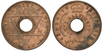 Британская Западная Африка 1/2 пенни 1952 H, Георг VI KM 27a бронза 25-1314