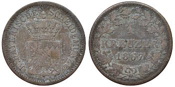 Бавария 1 крейцер 1867 Людвиг II (1864-1886) KM 487 серебро 71-1058