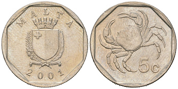 Мальта 5 центов 2001 KM 95 медно-никель aUNC 4528-1151