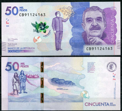 Колумбия 50000 песо 2019 28 октября 2019, Хорхе Исаакс Pick 462 g  бумага  UNC (пресс) 451-678-3