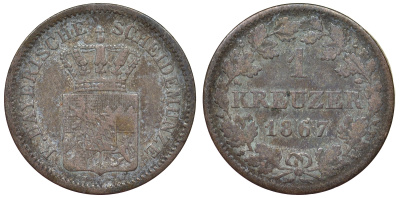 Бавария 1 крейцер 1867 Людвиг II (1864-1886) KM 487 серебро 71-1058