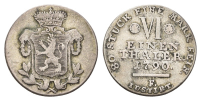 Гессен-Кассель 1/6 талера 1790 F, Вильгельм I (1785-1821) KM 542 серебро 1531-1541
