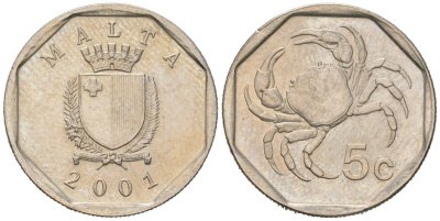 Мальта 5 центов 2001 KM 95 медно-никель aUNC 4528-1151