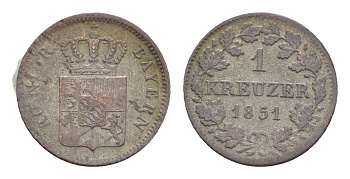 Бавария 1 крейцер 1851 Максимилиан II (1848-1864) KM 799 серебро 4649-443