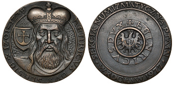 Польша медаль 1977 Генрих бородатый, нумизматическое общество 79,0 мм, 152 гр бронза  UNC  8-1-07-19