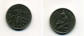 БЕЛЬГИЯ 50 САНТИМОВ 1923 BELGIQUE KM 87 37-256
