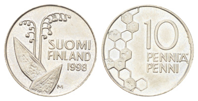 Финляндия 10 пенни 1998 KM 65 медно-никель UNC 4668-853