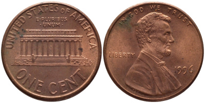 США 1 ЦЕНТ 1996 ЛИНКОЛЬН KM 201b цинк плакированный медью 66-1064