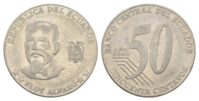 Эквадор 50 сентаво 2000 год-тип KM 108 нержавеющая сталь 4661-1111