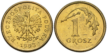 ПОЛЬША 1 ГРОШ 1993 MW KM 276 латунь 86-156