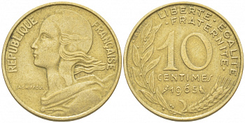 ФРАНЦИЯ 10 САНТИМОВ 1965 ТИП MARIANNE KM 929 медь алюминий никель 4516-838