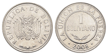 Боливия 1 боливиано 2008 KM 205 нержавеющая сталь UNC 4663-336