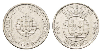 Португальский Тимор 3 эскудо 1958 год-тип KM 14 серебро 4669-812